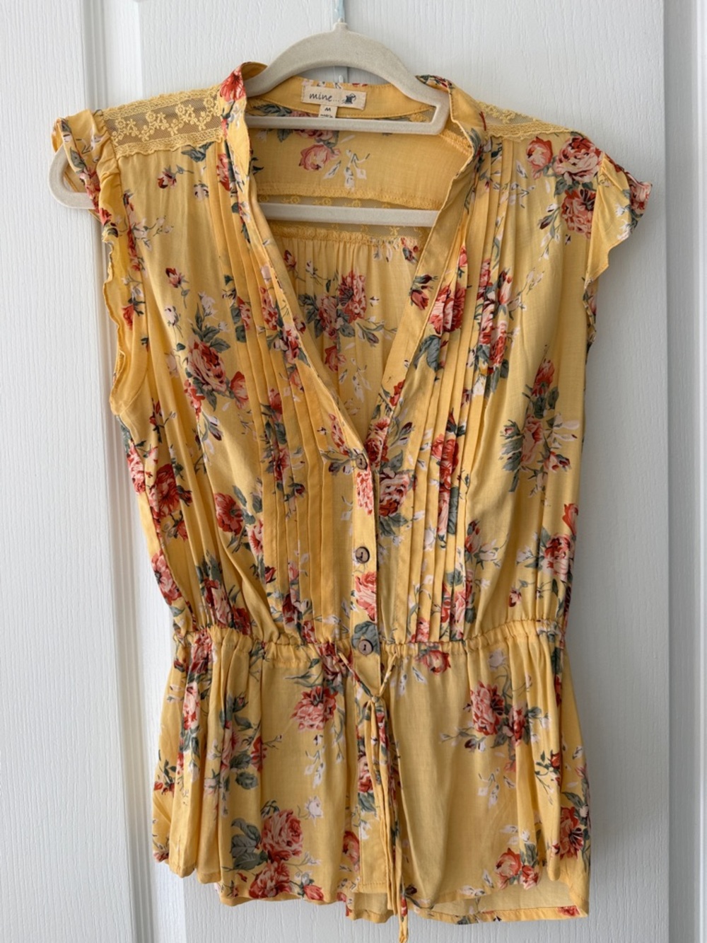 Mine Yellow Floral Button-Front Mini Dress